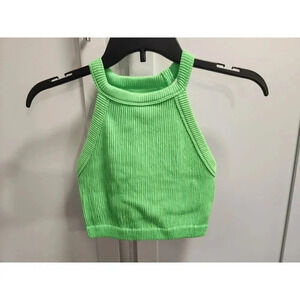 Aerie Superchill Seamless High Neck Bra Top in Neon Green